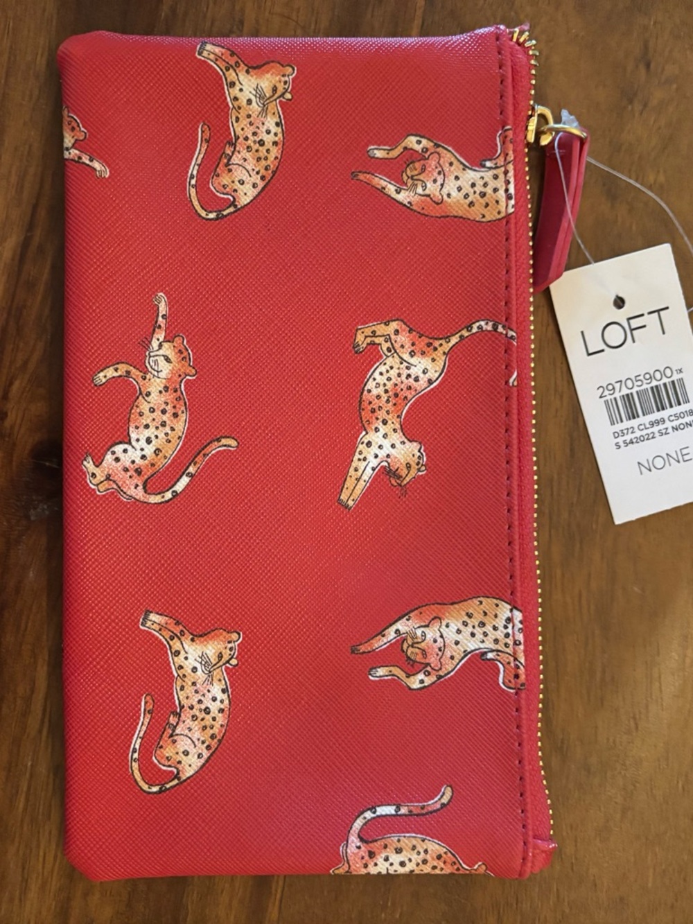 LOFT Red Leopard zip pouch wallet
